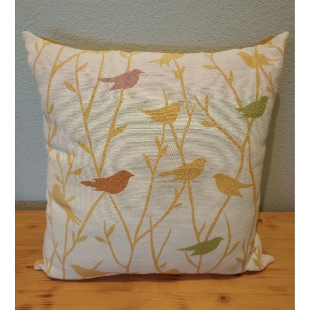Botanical Twitter Bird Decorative Throw Square Pillow 18 In X 18 In